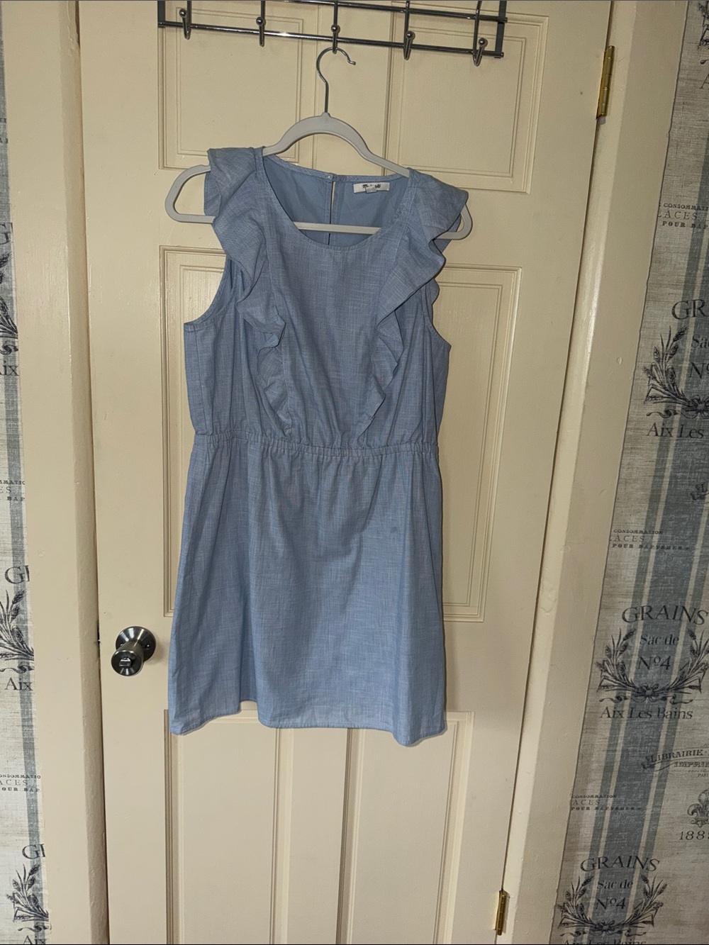 Madewell Light Blue Ruffle-Trim Midi Dress